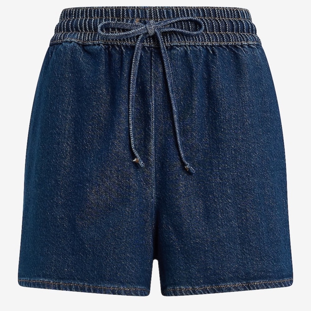 High Waisted Dark Wash Pull-on Jean Shorts